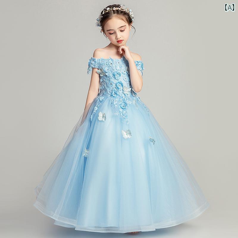 女の子 イブニングドレス プリンセス ドレス ウェディングドレス キッズ ピアノ 演奏 ステージ パフォーマンス 秋 前短く後ろロングドレス バースデードレス ショートドレス ロングドレス 発表会