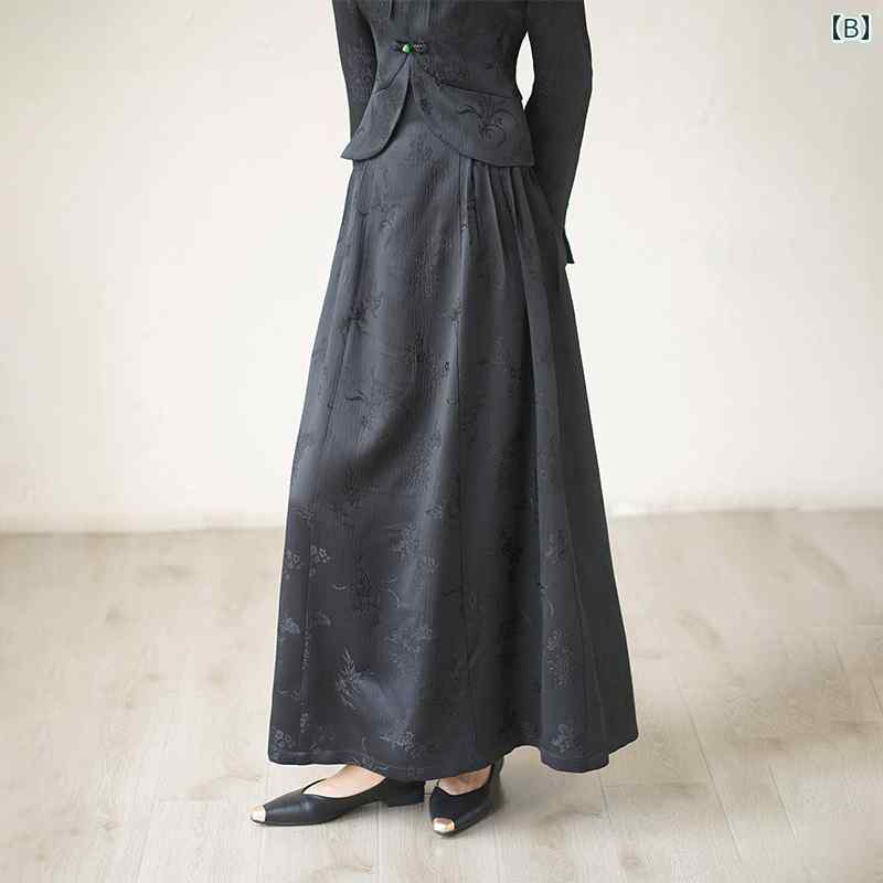 スカート レディース 秋 冬 ファッション 中華風 スーツ 女性 唐 スーツ ショート スタンドカラー トップス ジャカード