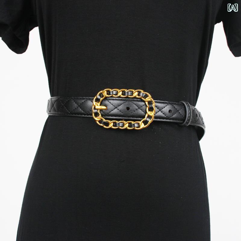 ベルト 二層 シングル ループ レトロ アメリカ シンプル ブラック レディース ファッション アクセサリー オールシーズン ベルト