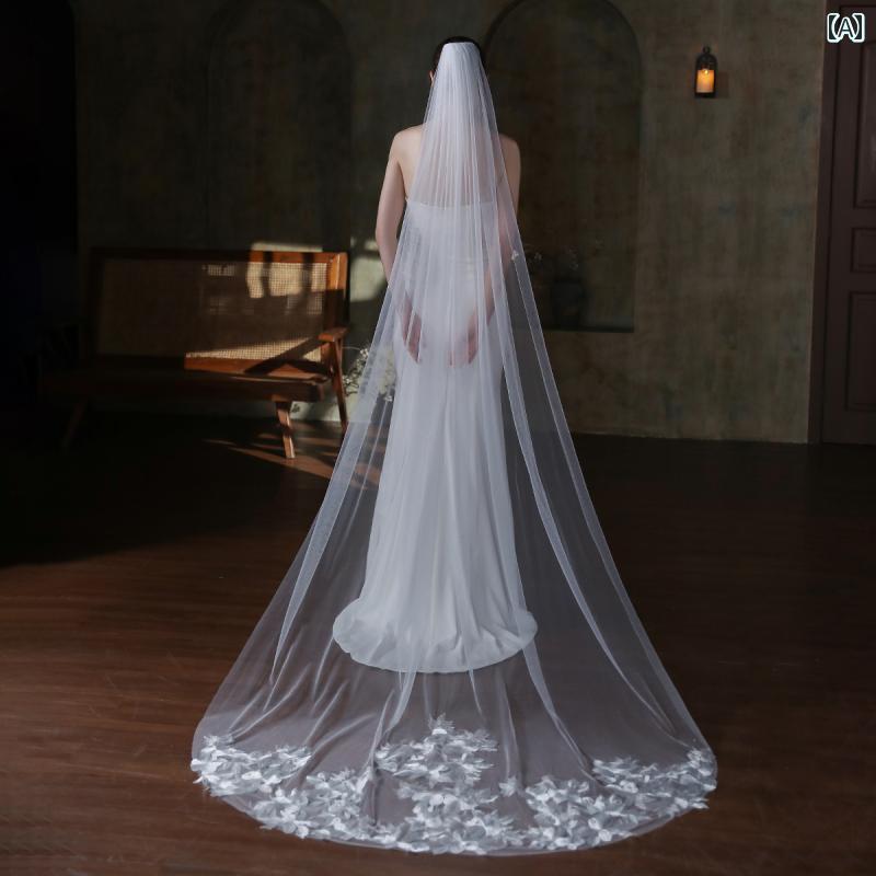 ウエディング ベール フレンチレースロング ブライダル 頭飾り 上品 フェアリー かわいい エレガント ..