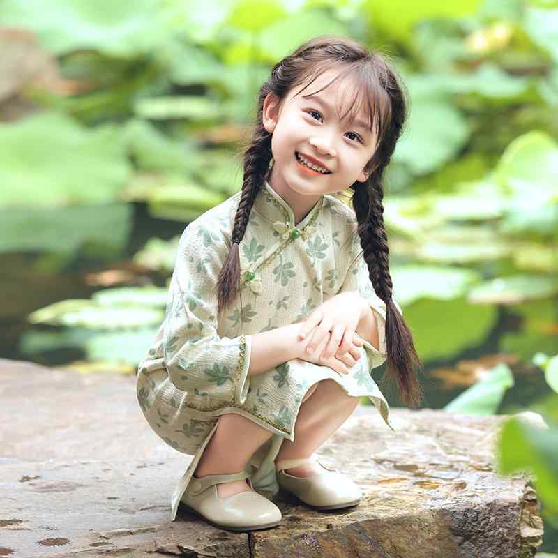 さわやか 女の子 チャイナ ドレス コスプレ 普段使い 写真撮影 衣装 レース 長袖 秋 子供 少女 パフォーマンス 服 コットン 春 キッズ