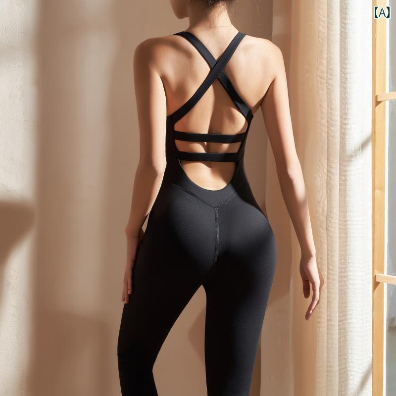 レディース フィットネス ウェア ジャンプ スーツ ワンピース ピラティス ジム ダンス スリム ストラップ ヨガ 速乾 フィットネストレーニング タイトフィッ...