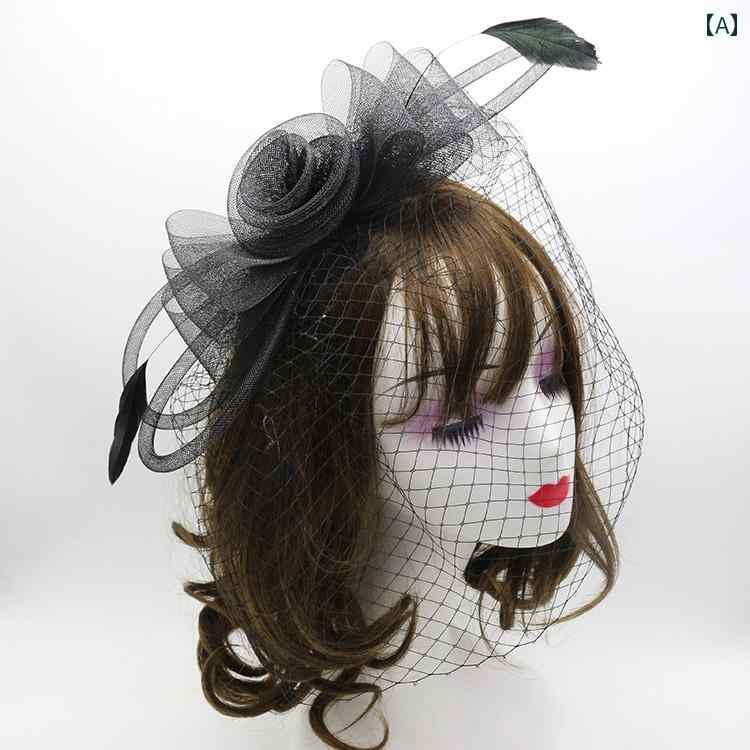 ヘッドコサージュ レディース ブライダル ハット メッシュ レース風 頭飾り ドレス フェザー ベール ヘ..