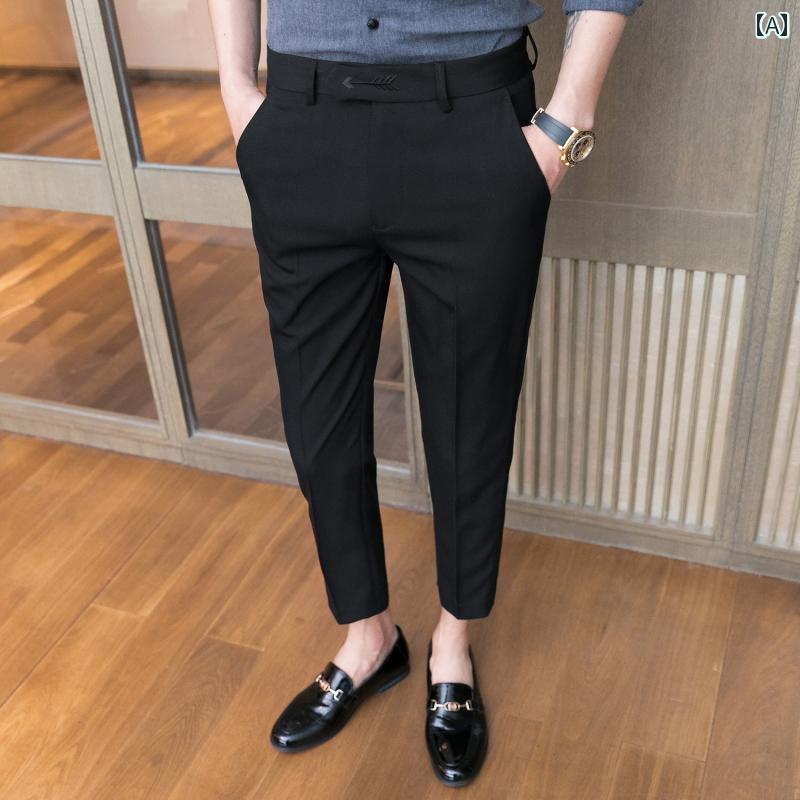 パンツ スラックス メンズ 春 九分丈 スーツ ビジネス ドレープ ノー アイロン 裾細用 九分丈 スーツ 韓国 スリム カジュアル