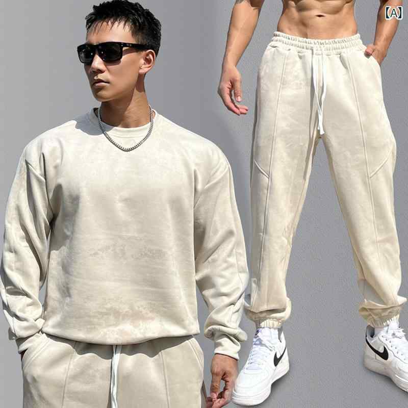 パンツ マッスル メンズ スエード スポーツ スーツ 長袖 丸首 秋冬 トレーナー Tシャツ フィットネス アメリカ 筋トレ