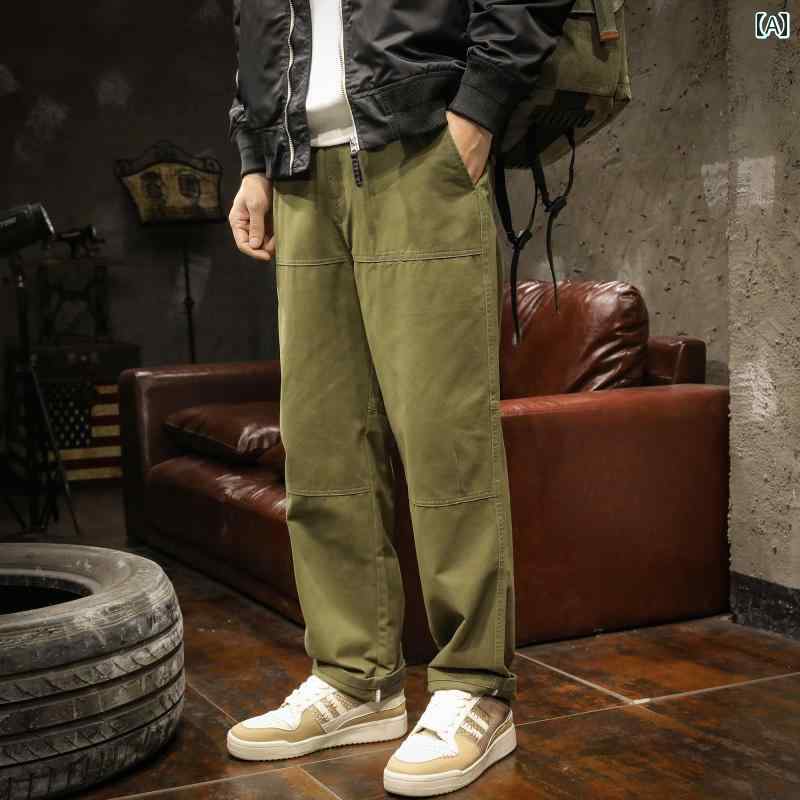 メンズ ファッション アメリカン レトロ カジュアル パンツ ストレート 春秋 シンプル スポーツ ワイドレッグ ステッチ ポケット ロング
