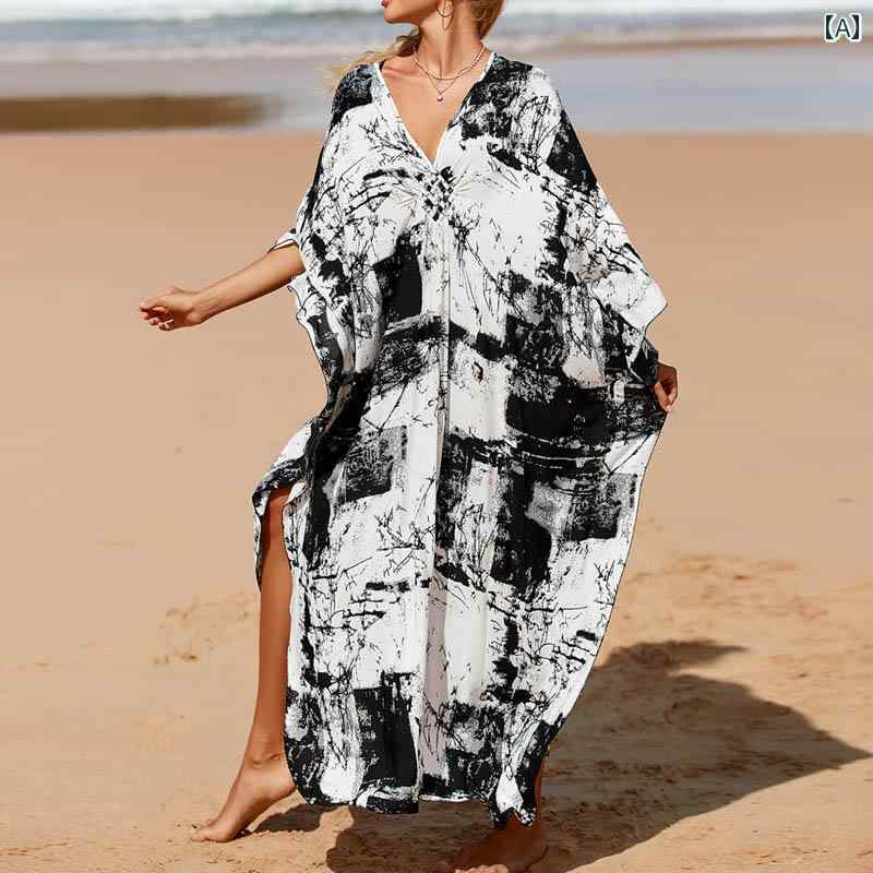 レディース リゾート ワンピース フランス レトロ ハイエンド 黒白 プリント ドレス 女性 海辺 休暇 大きめ サイズ ビーチ ロング スカート