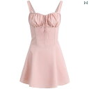 レディース 夏 ワンピース サマー リゾート ビーチ ワンピ ガーリー 大人かわいい フランス ピンク サスペンダー ドレス 女性 甘くて スパイシー ショート スカート