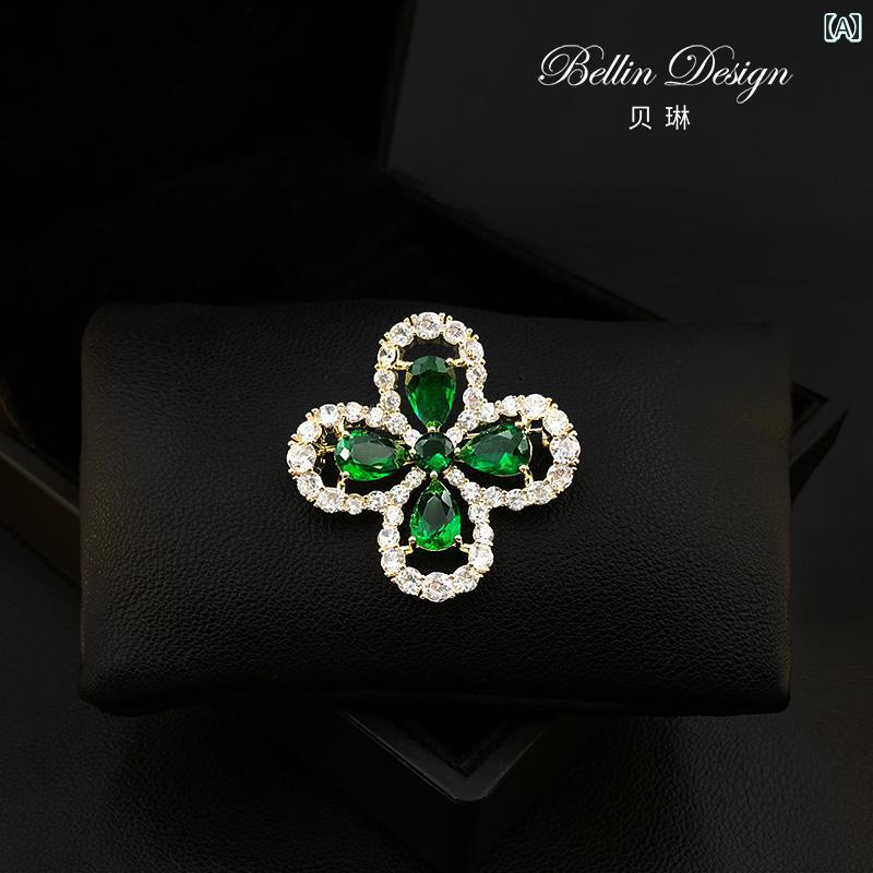 アクセサリー ブローチ おしゃれ 幸運 四つ葉 クローバー 女性 スーツ ピン 固定 衣類 装飾 コサージュ