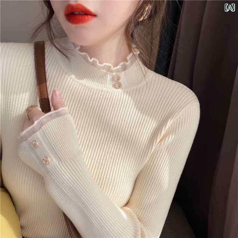 Turtleneck - レディース 婦人服 セーター ニット 秋冬 インナーウェア ハイネック 長袖 レース