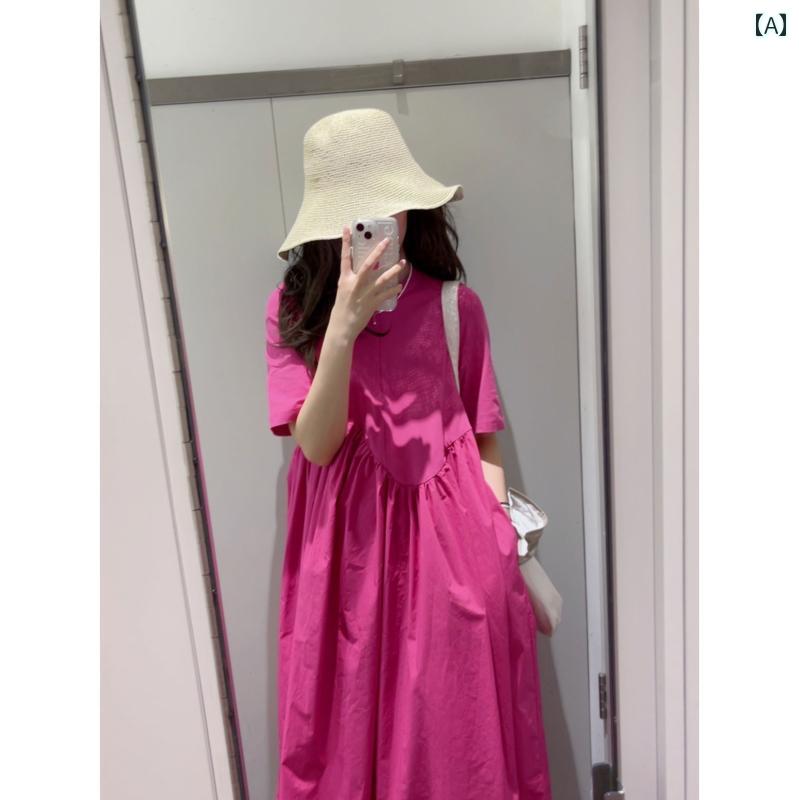 レディース 夏 カジュアル ワンピース ロング ビーチ リゾート フランス 高級感 ローズレッド ドレス サマードレス 大きいサイズ スリム スカート 女性