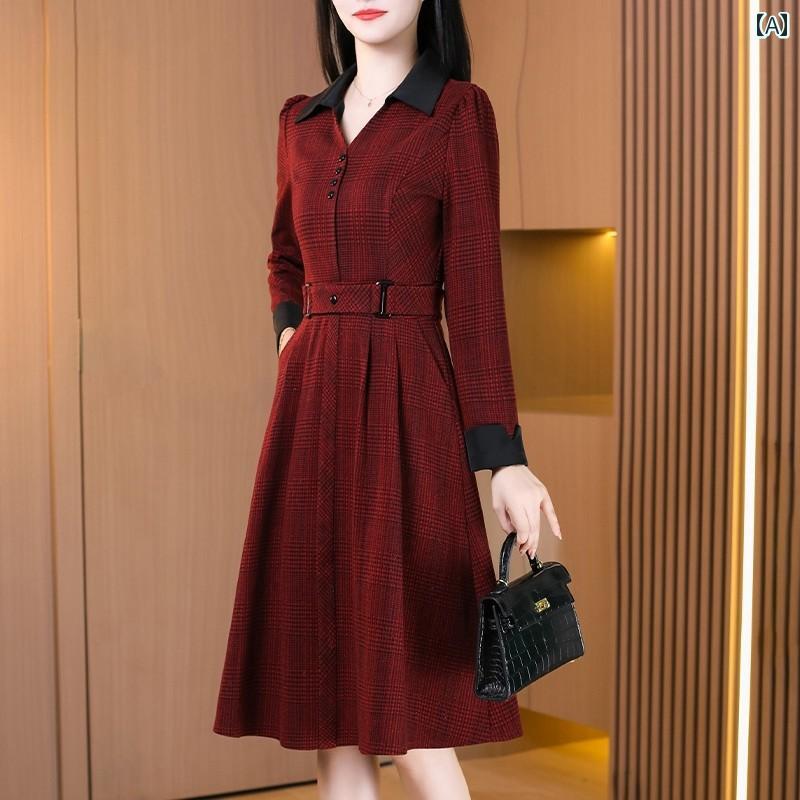 ワンピース 春秋冬 レディース 義母 ウェディングドレス 豪華感 高貴 洋風 Vネック ベルト ハイウエスト