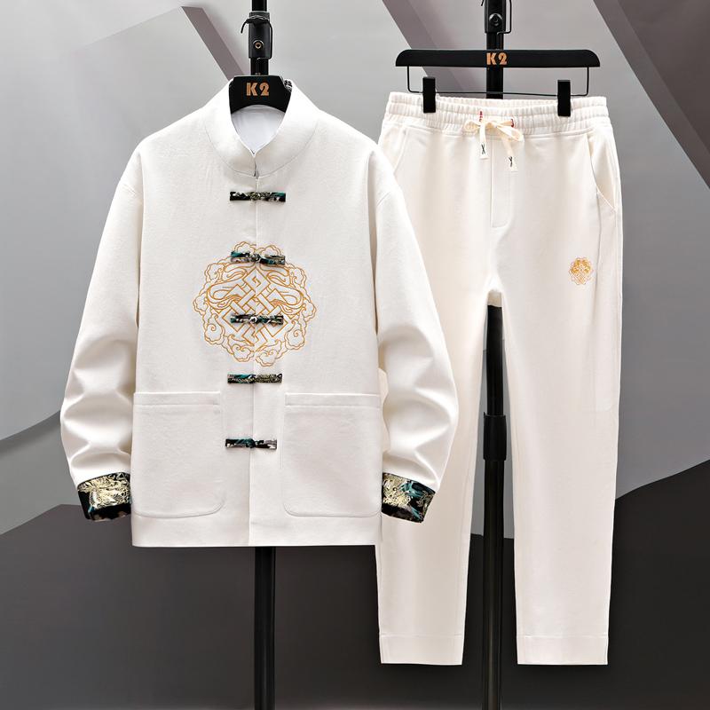 コート メンズ 春 長袖 レトロ バックル 唐装 チャイナ スタンドカラー チュニック スーツ 中華風 漢服 スーツ