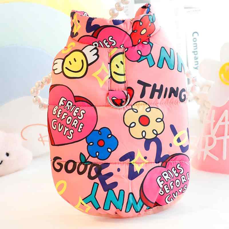 犬服 ペット服 秋冬 厚手 猫 プリンセス カラフル 綿 ベスト 引っ張れる 小型 犬 テディ ペット カジュアル ピンク ホワイト ファッション 衣装