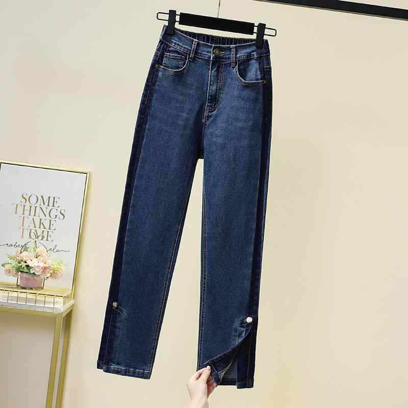 Straight Jeans - ジーンズ デニム ストレートパンツ ウエストゴム ゆったり カジュアル 通学 ドライブ ショッピング 普段着 ガーリー レディース
