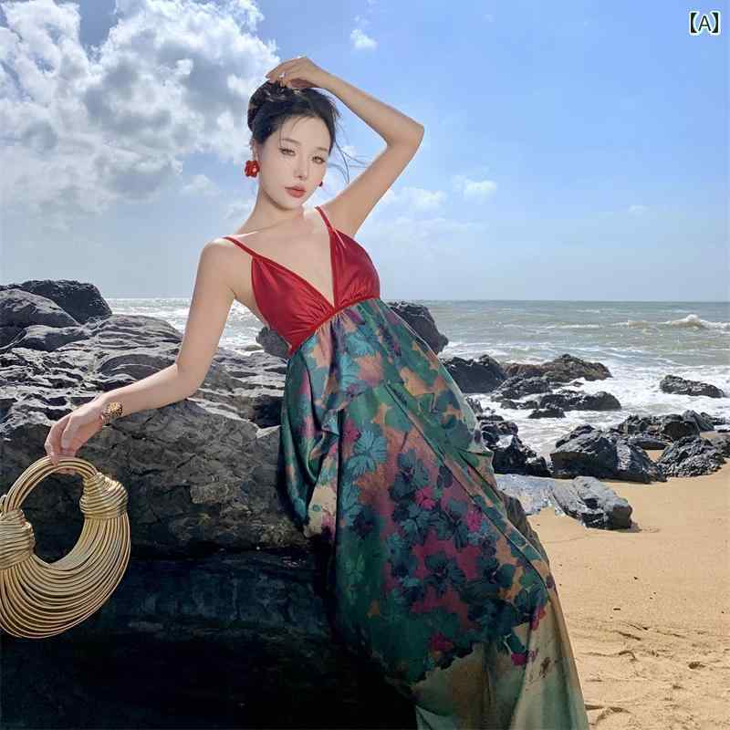 レディース リゾート ワンピース チャイナ ドレッシング ガウン レトロ プリント サテン ステッチ V ネ..