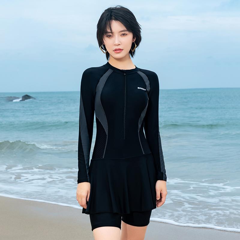 Two-Piece - 水着 スポーツ レディース 長袖 日焼け防止 ワンピース キュロット レディース スポーツ プール トレーニング オーバーサイズ スパ 胸パッド ワイヤーし