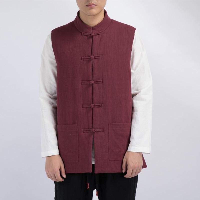 ジャケット メンズ コットン 冬 サーマル ベスト 中華風 レトロ 厚手 チョッキ ダブルブレスト ベスト ..