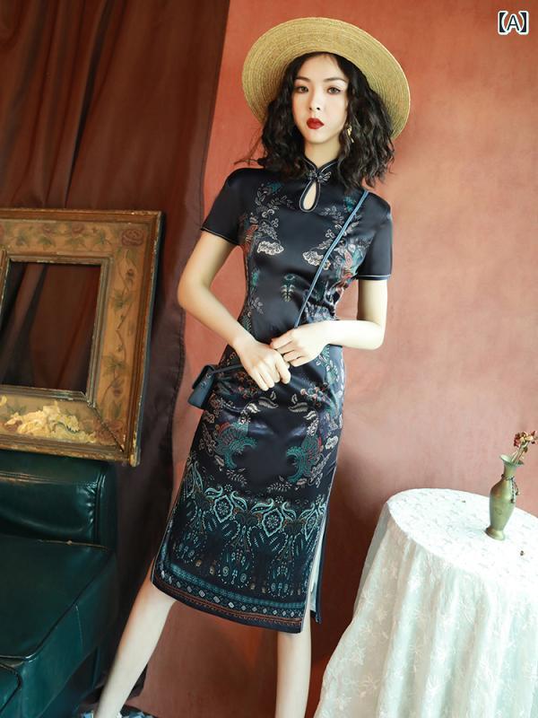 レディース 夏 チャイナ ドレス おしゃれ ワンピース コスプレ 撮影 衣装 婦人服 レトロ 中華風 古風 上品 洗練 ガールズ 普段