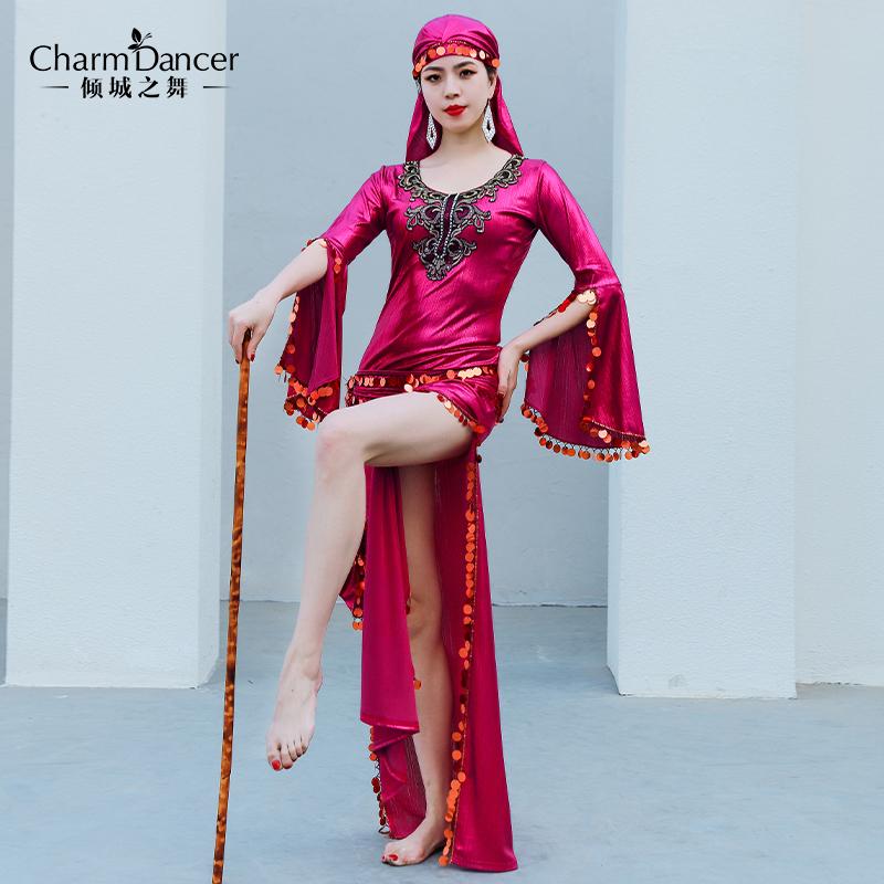 メッシュ ウェーブ パフスリーブ フレンチ ダンス アリュールダンス ベリーダンス パフォーマンス ロングスカート 舞台 ステージ衣装 ドレス シースルー 透け感 スリット レディース