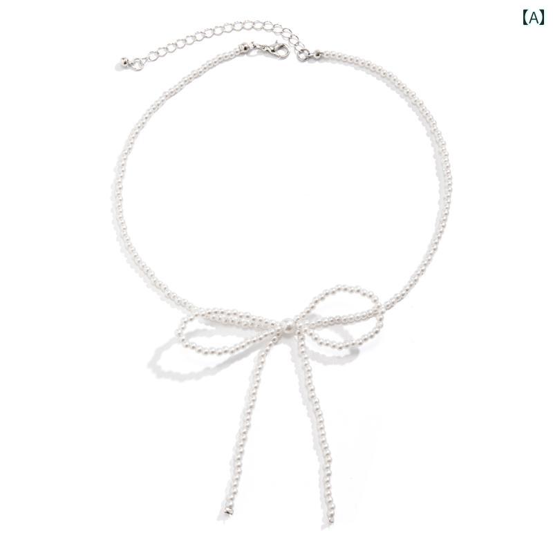 レディース ネックレス アクセサリー チェーン エスニック 水着 ビキニ プール ビーチ アクセ イミテーションパール ライス ビーズ リボン ブレスレット 女性 春 鎖骨 ジュエリー