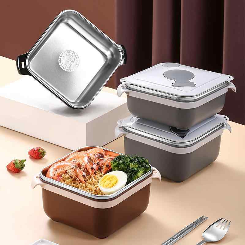 Rakuten - 弁当箱 304ステンレス インスタントラーメン ボウル 学生 ランチボックス 断熱 水筒 丼 食器 キッチン品 正方形