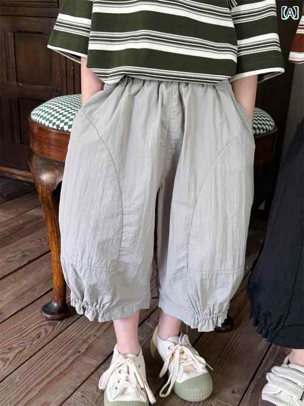 パンツ キッズ カジュアル 動きやすい 子供 男の子 女の子 ブルマー 夏用 無地 クロップドパンツ ベビー ワイド レッグ ミッド