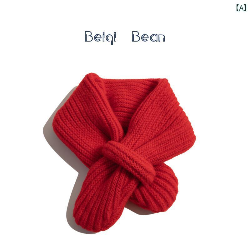 キッズ マフラー 防寒 韓国 ベビー スカーフ シンプル 無地 ニット クロス スカーフ 男の子 ガールズ ..