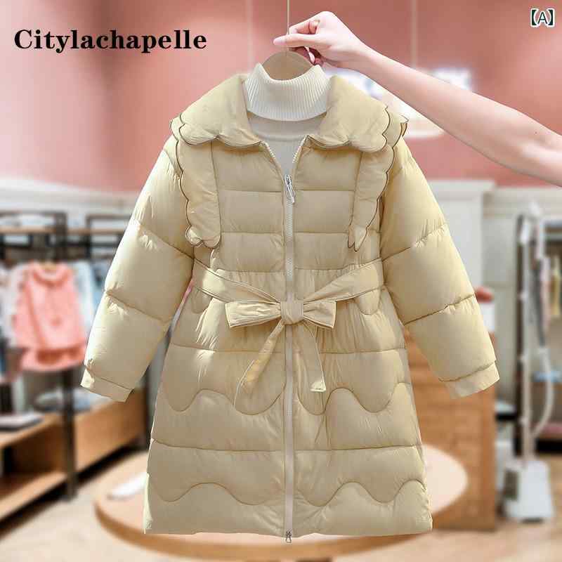 ジャケット キッズ アウター 子供服 ガールズ 綿服 秋冬服 エレガント 風 暖かい ベルト 綿 洋風 子供 綿服