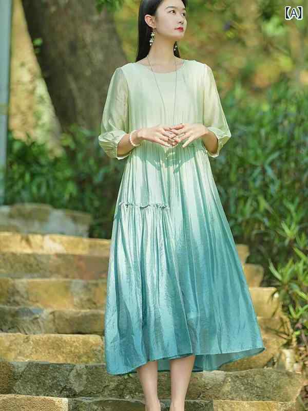 レディース 夏 夏 ワンピース ビーチ リゾート ぶら下げ 染料 フェアリー グラデーション ドレス ファッション 中華風 ローブ レディー..