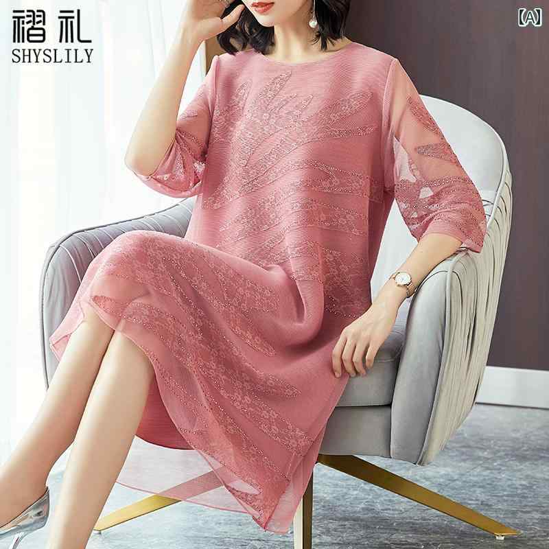 西洋 刺繍 ドレス レディース 春 ファッション 大きいサイズ ウェディングパーティー ワンピース ゆったり 体型カバー スリム見え