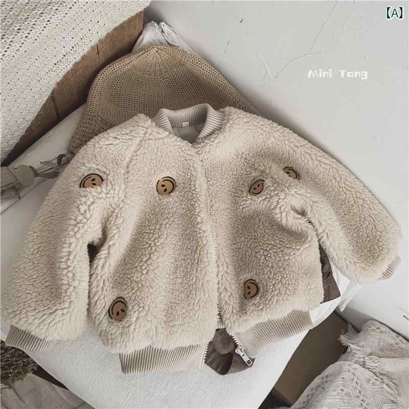ジャケット コート キッズ ウェア 韓国 子供 笑顔 子 羊 ベルベット 厚手 メンズ レディース用 ベビー 綿 冬服