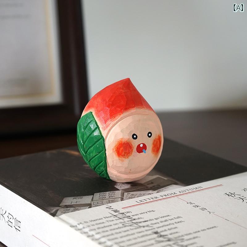 桃木彫り 小さめ 装飾品 かわいい 癒し オフィス デスクトップ 装飾 ギフト ミニチュア デコレーション ディスプレイ