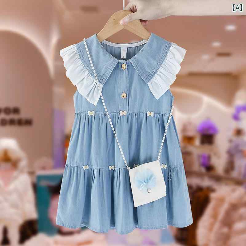 夏 キッズ ワンピース ガールズ ドレス 子供服 小さい レース デニムスカート ソフト 通気性 スカート