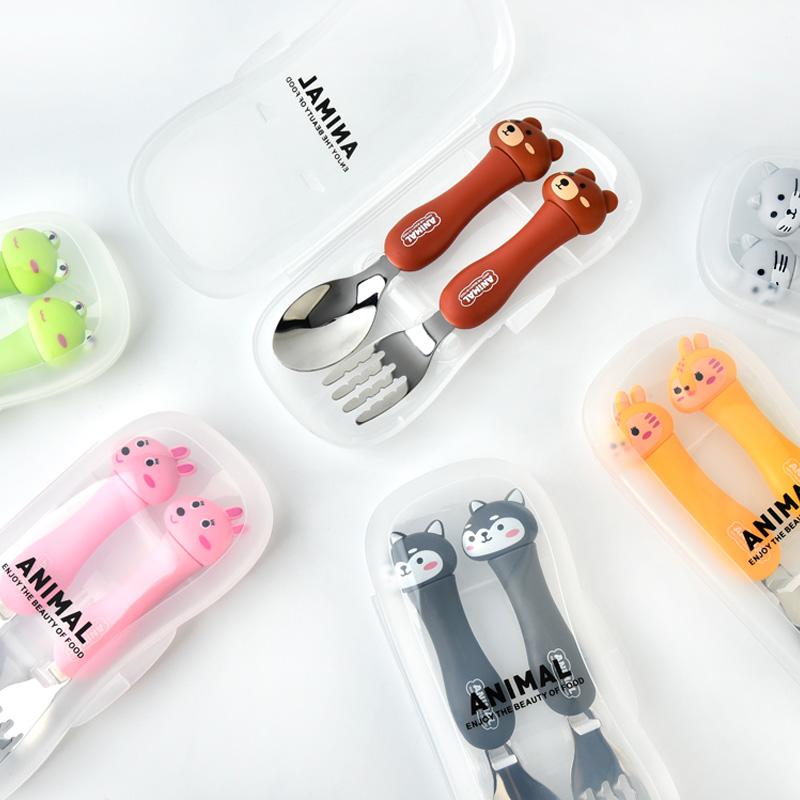 子供 食事 トレーニング フォーク スプーン セット ベビー 食器 ステンレス かわいい カトラリー 動物