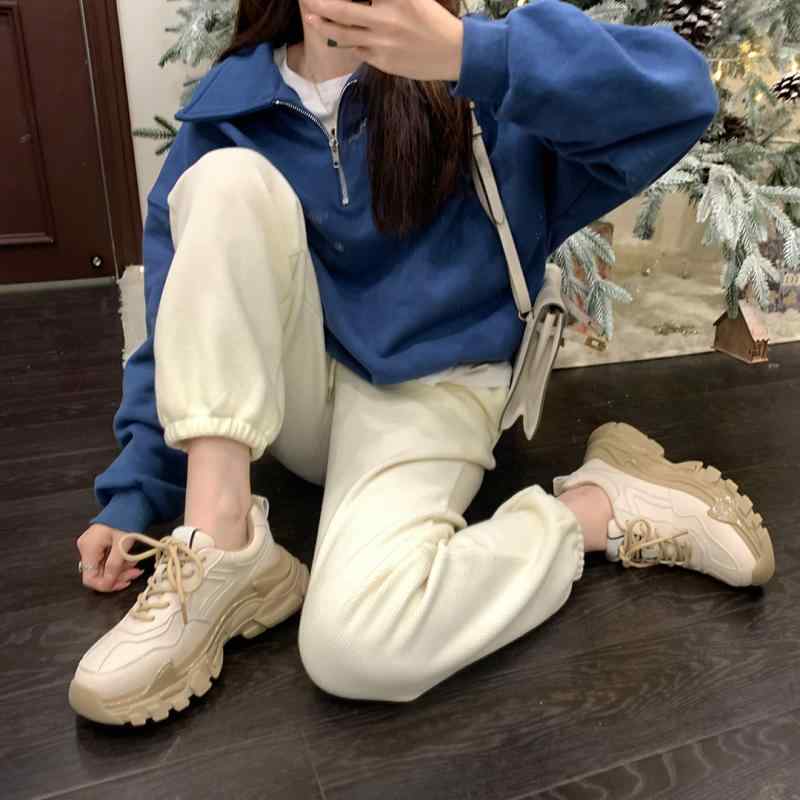 レディース シューズ 栗 軽量 韓国 革 厚 高いアップお父さん 靴 カジュアルシューズ フラットヒール ..