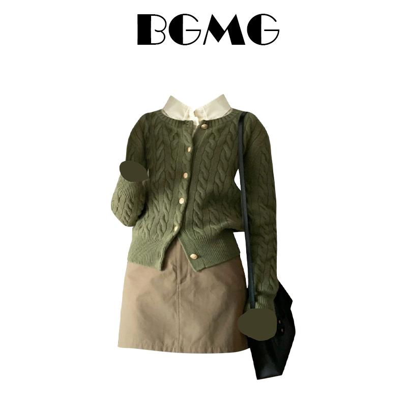 スカート レディース コットン 秋 カジュアル ニット ショート グリーン ツイスト セーター aライン ツイル スーツ