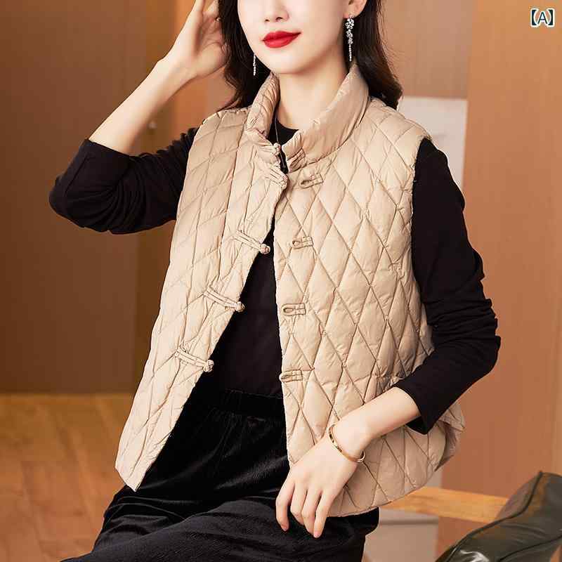 レディース トップス おしゃれ スタンドカラー ダウン 綿 ベスト ジャケット 冬 母 バックル コート