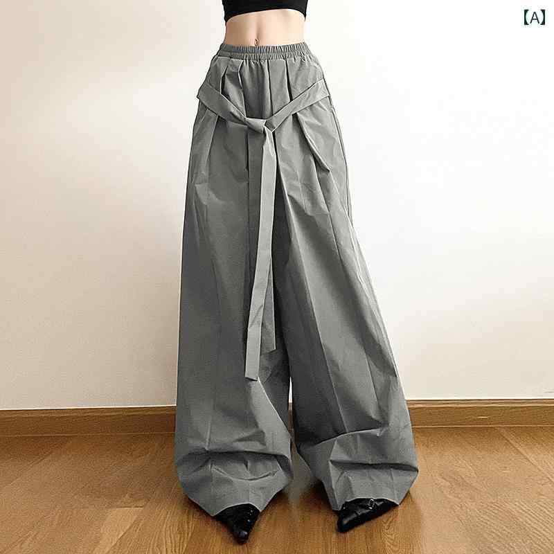 レディース カジュアル パンツ ボトムス ストリート クール ハイウエスト 快適 ドレープ スリム ワイド レッグ