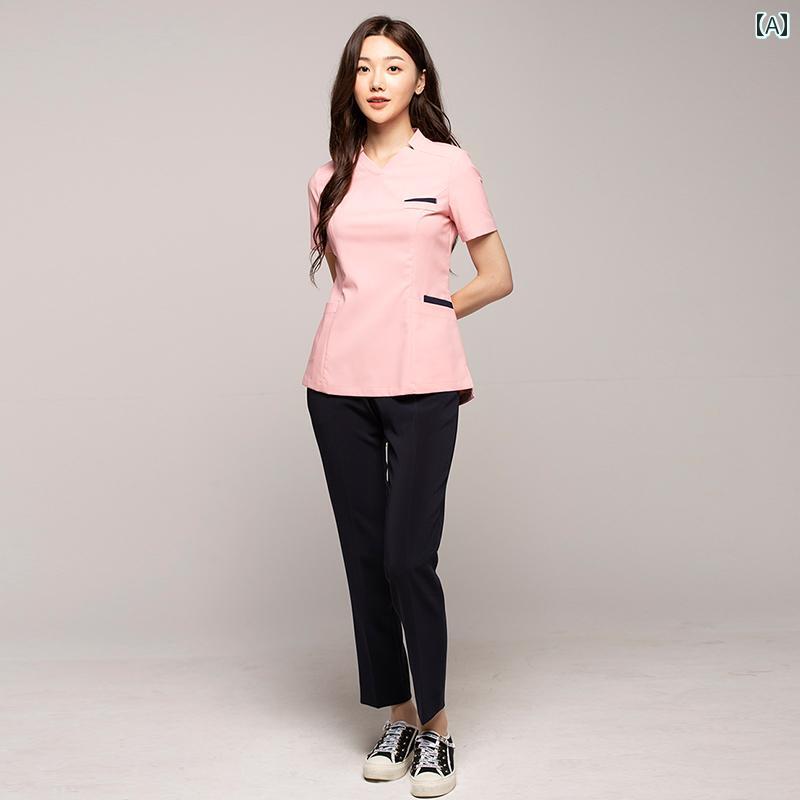 レディース 作業着 ナース レディース オーバーオール パンツ ペディキュア ユニフォーム 技術者 半袖 ..