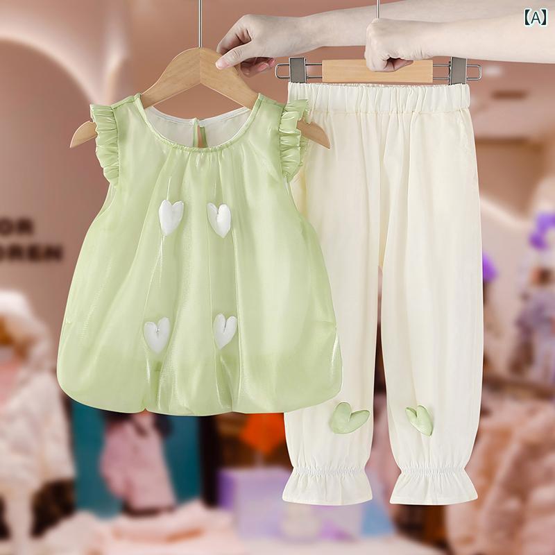 トップス パンツ キッズ ウェア セットアップ ガールズ スーツ 夏 子供服 幼児 赤ちゃん ベスト 抗 蚊 夏 2点 セット 薄手