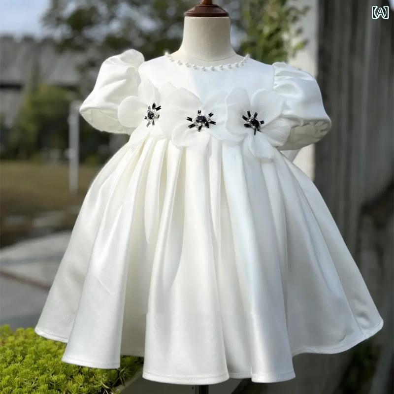 ドレス 発表会 ガールズ フラワーガール 白い ガーゼ ウェディングドレス 小さい ガールズ 誕生日 プリンセス 子供 ピアノ 演奏 春夏
