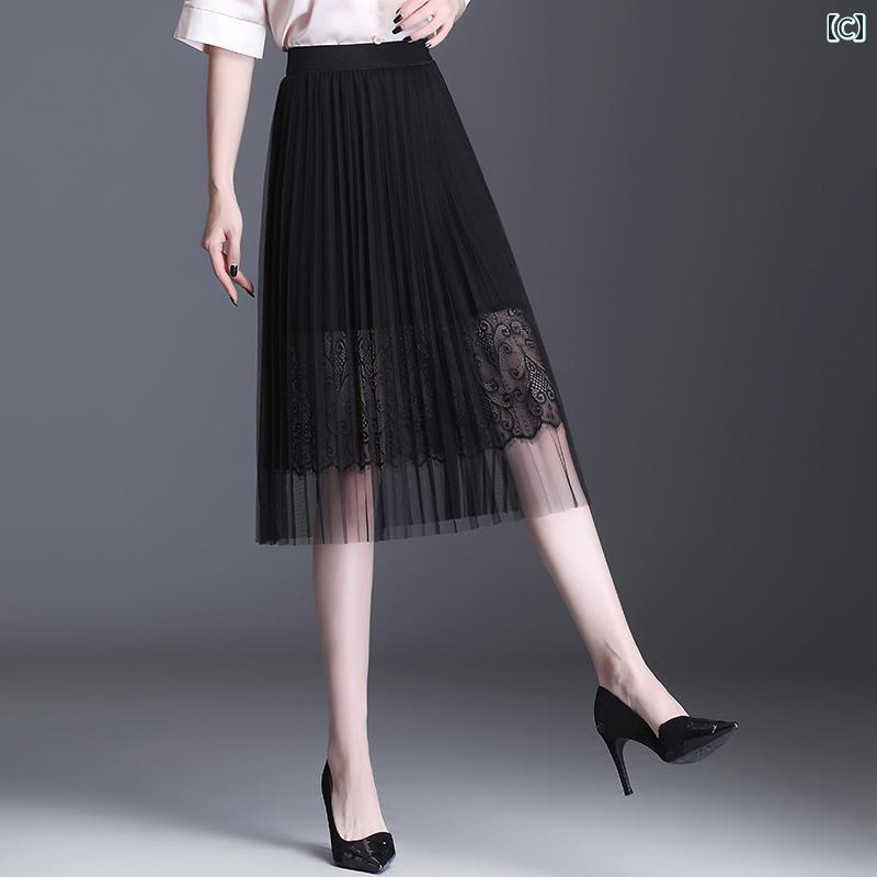 レディース スカート フレアスカート メッシュスカート 春秋 カジュアル シンプル デイリー ビジネス 学校行事 ショッピング 快適コーデ