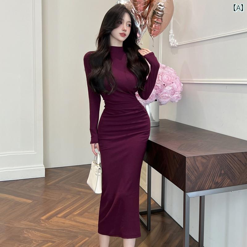 礼服 - レディース レディース ワンピース シンプル ストレッチ性 裏起毛 暖かい 冬 デイリーコーデ 着回し 無地 使い勝手 合わせやい カジュアル 普段着 オフィス 通勤