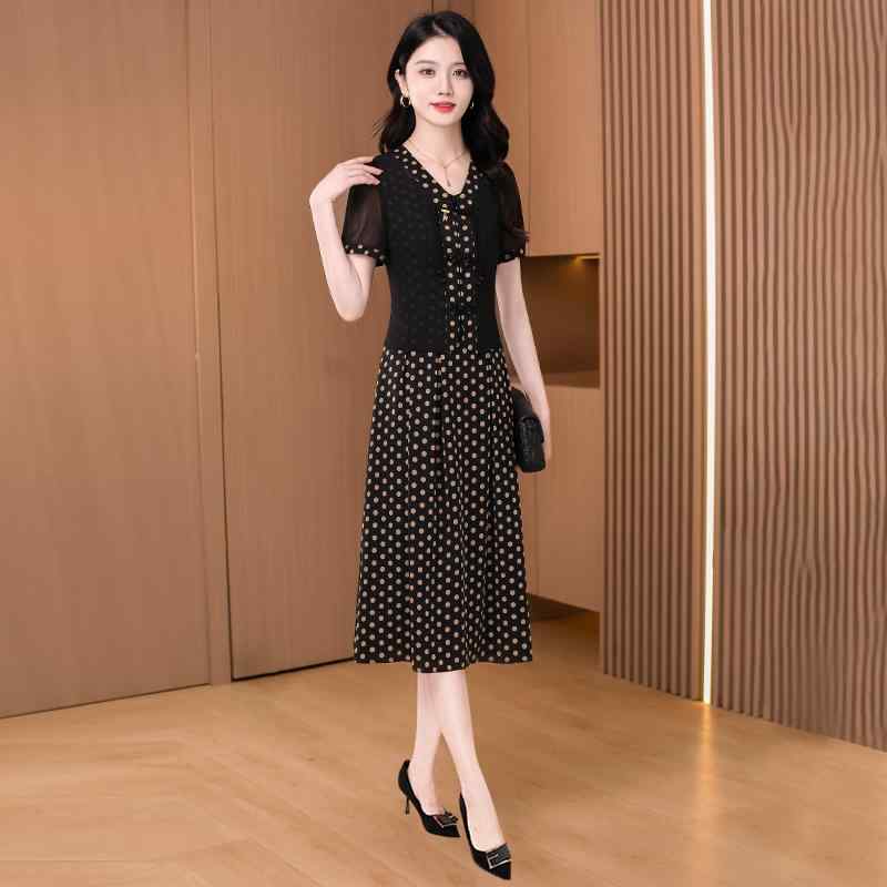 ファッション セットアップ トップス ドレス セットアップ スカート ロング 水玉 スリム フィット 軽やか 小柄 豪華感 エレガント 婦人服 清楚 衣料品 夏 レディース レディース