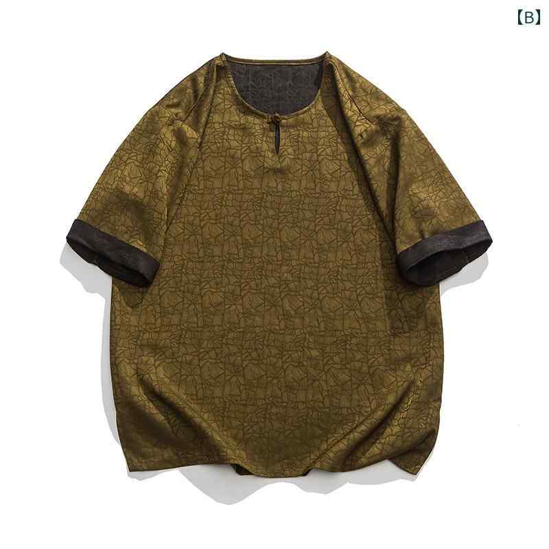 メンズ カジュアル 夏 T シャツ トップス 中華風 サマー ウェア かっこいい 普段着 日常使い レトロ ジャカード ゆったり 大きいサイズ 男性用