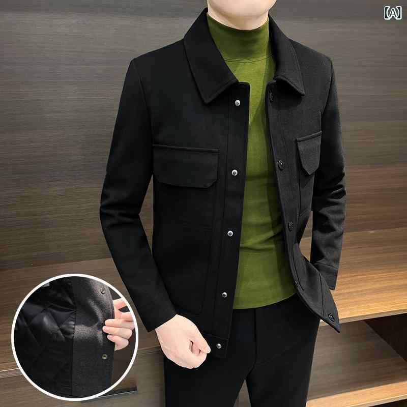 メンズ ファッション トップス アウター ウール ジャケット 秋冬 服 厚手 スリムフィット 紳士服 メンズ