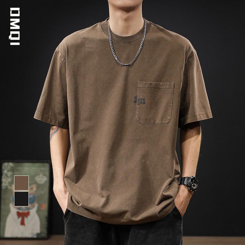 T-Shirts - メンズ トップス 夏 ヘビー コットン アメリカン レトロ 厚手 半袖 Tシャツ 大きめサイズ メンズ 綿 無地 ラウンドネック カジュアル 都会 デイリー