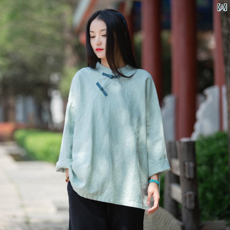 シャツ チャイナ風 シンプル カジュアル レトロ エスニック ナチュラル ゆったり リラックスフィット レディース ファッション