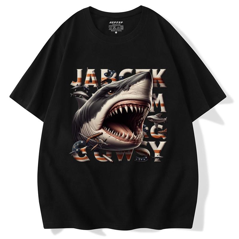 Rakuten - トップス シャツ Tシャツ かっこいい メンズ アメリカ サメ 柄 綿 半袖 ストリート カジュアル 大きいサイズ カップル